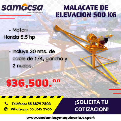 Malacate elevación de material de 500 kg