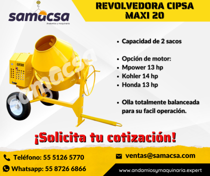 Revolvedora maxi 20 con olla de acero, cofre abatible
