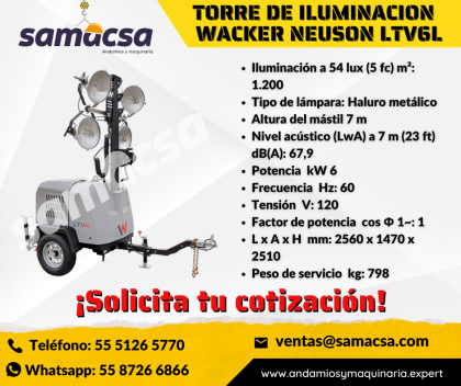Torre de Iluminación Wacker disponibles en motor a diésel y gasolina