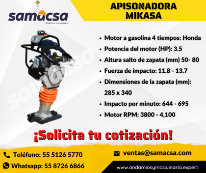 canguro compactador Mikasa modelo MT770, motor de 4 tiempos