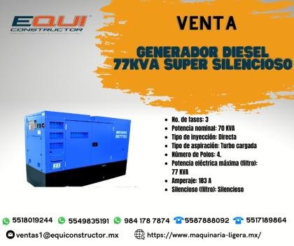 Venta de Generador Diésel 77KVA Super Silencioso.