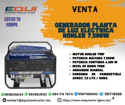 Venta de Generador Planta de Luz Eléctrica KOHLER 7,500W.
