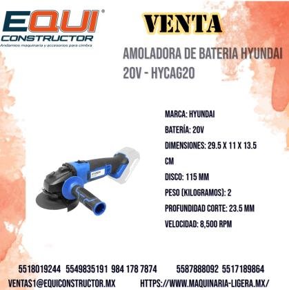 AMOLADORA DE BATERIA HYUNDAI 20V-HYGAC20/COLIMA