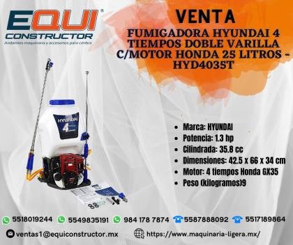 FUMIGADORA HYUNDAI 4 TIEMPOS DOBLE VARILLA C/ MOTOR HONDA 25 LITROS-HYD4035T