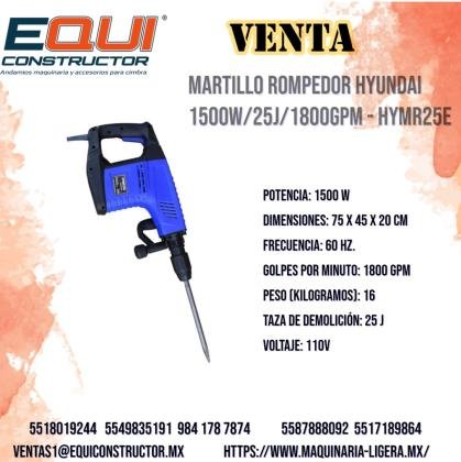 MARTILLO DEMOLEDOR HYUNDAI 1500W/25J/1800GPM-HYMR 25E/CAMPECHE
