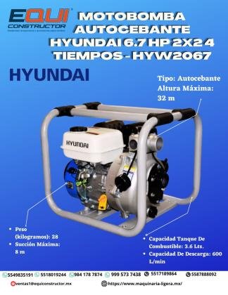 MOTOBOMBA AUTOCEBANTE HYUNDAI 6.7 HP 2X24 TIEMPOS-HYW2067// PUEBLA
