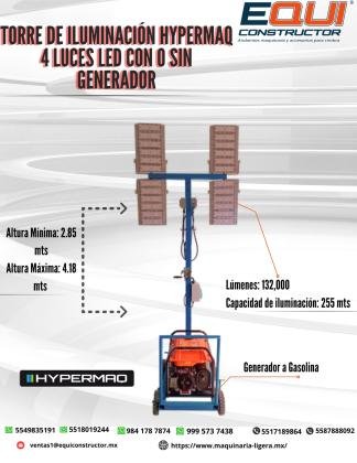 TORRE DE ILUMINACION HYPERMAQ 4 LUCES CON O SIN GENERADOR/JALISCO