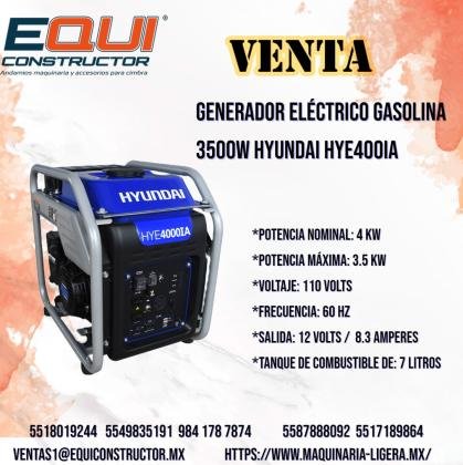 Venta de Generador Eléctrico Gasolina 3500W Hyundai HYE400IA.