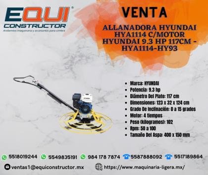 Venta de Allanadora Hyundai HYA1114 C/Motor Hyundai 9.3 HP 117CM-HYA1114-HY93.