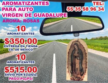 TARJETAS AROMATIZANTES PARA AUTO PERSONALIZADAS CON LA VIERGEN DE GUADALUPE