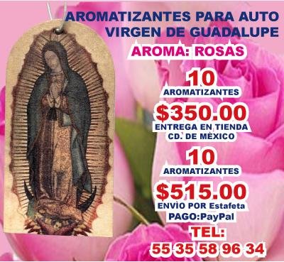 TARJETAS AROMATIZANTES PARA AUTO PERSONALIZADAS CON LA VIERGEN DE GUADALUPE