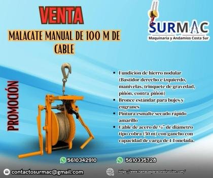 Malacate Manual de 100 metros en Hidalgo