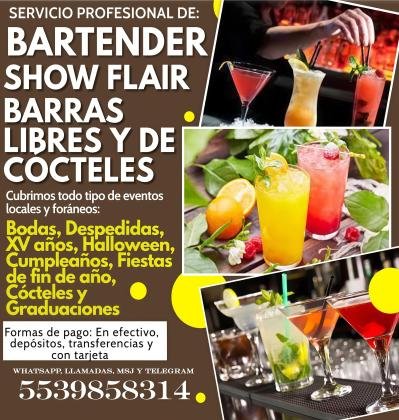 Bartender y barras libres para eventos privados.