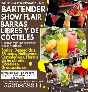 Bartender y barras libres para eventos privados.
